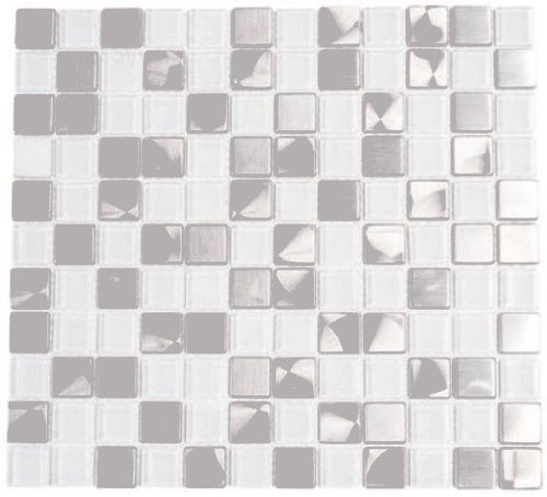 Handmuster Mosaik Fliese Transluzent Edelstahl Glasmosaik Crystal Stahl weiß klar MOS129-0104_m
