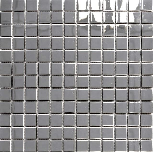 Hand-patterned mosaic tile stainless steel silver silver steel glossy MOS129-23G_m