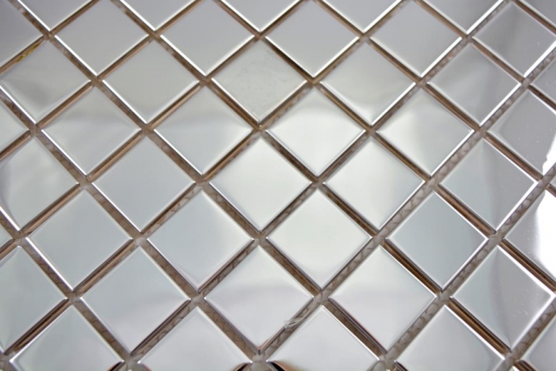 Hand-patterned mosaic tile stainless steel silver silver steel glossy MOS129-23G_m