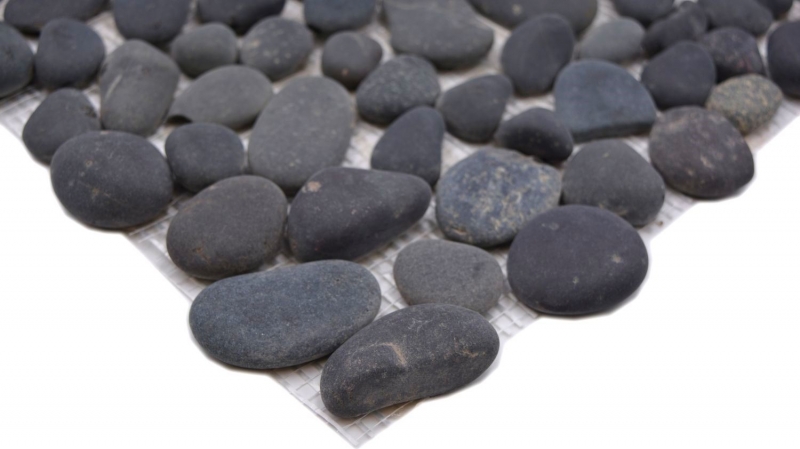 Hand-patterned mosaic tile river pebble stone pebble domed dark gray MOS30-0208_m