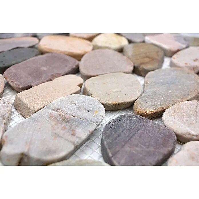 Hand sample mosaic tile river pebble stone pebble pebble cut beige gray red MOS30-0204_m