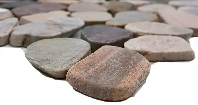 Hand sample mosaic tile river pebble stone pebble pebble cut beige gray red MOS30-0204_m