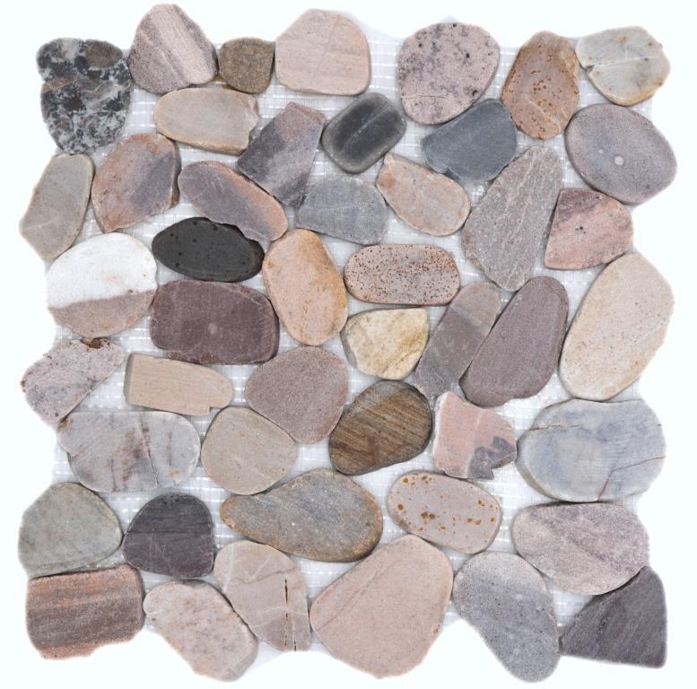 Campione a mano di mosaico di ciottoli di fiume pietra di ciottoli tagliati beige grigio rosso MOS30-0204_m