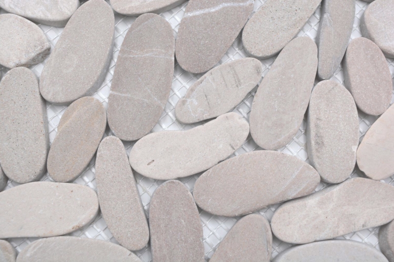 Échantillon manuel de carreaux de mosaïque galets de rivière galets de pierre beige clair coupés TAN 5 7 MOS30-IN10_m