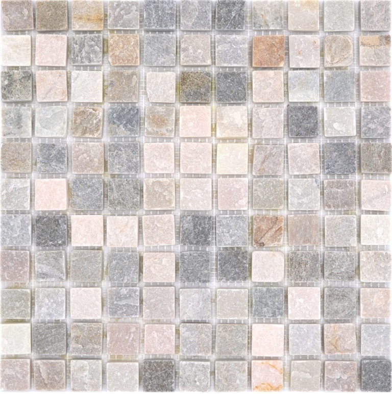 Handmuster Mosaik Fliese Quarzit Naturstein Quarzit beige Küchenrückwand Spritzschutz grau MOS36-0206_m