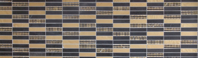 Hand-patterned mosaic tile marble natural stone rectangle stone carving gold black MOS40-STN79_m