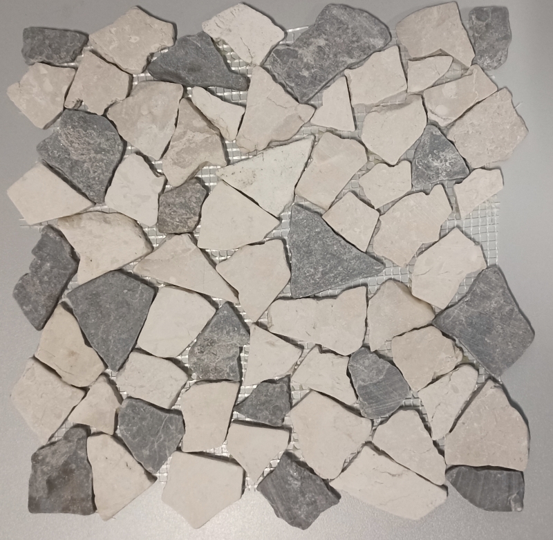 Handmuster Mosaik Fliese Marmor Naturstein grau beige Bruch Ciot Grau Botticino MOS44-0108_m