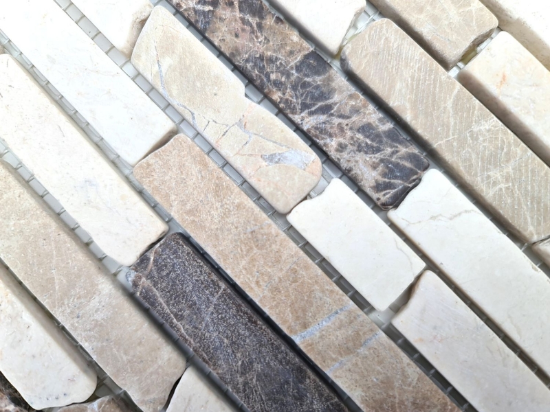Handmuster Mosaik Fliese Marmor Naturstein beige braun Brick Castanao Biancone MOS40-0195_m