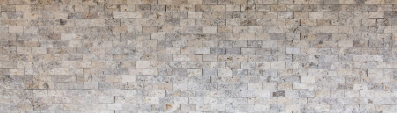 Handmuster Mosaik Steinwand Travertin Naturstein weißgrau Brick Splitface silber Travertin 3D MOS43-47248_m