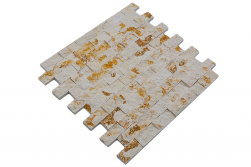 Échantillon manuel de mosaïque de mur en pierre Marbre pierre naturelle Brick Splitface sunny beige 3 D MOS42-X3D46_m