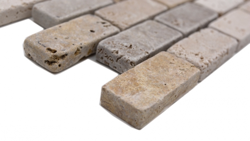 Hand sample mosaic tile travertine natural stone beige brown Brick travertine tumbled MOS43-46474_m