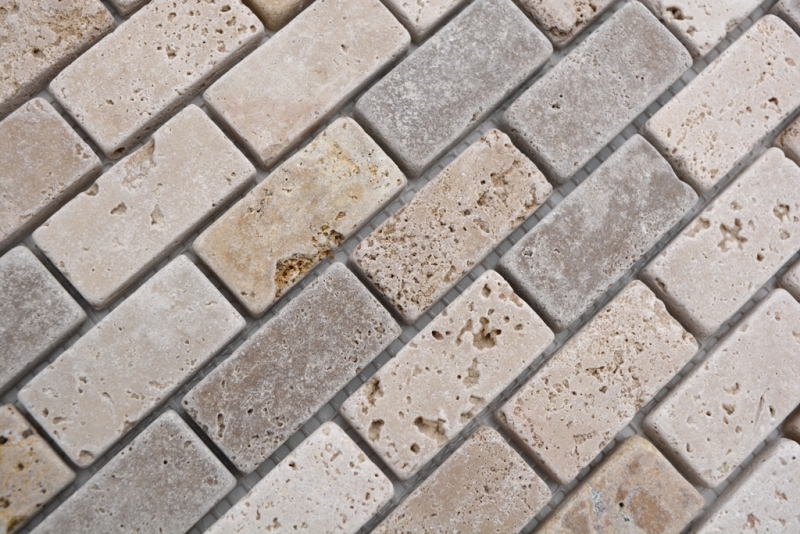 Hand sample mosaic tile travertine natural stone beige brown Brick travertine tumbled MOS43-46474_m