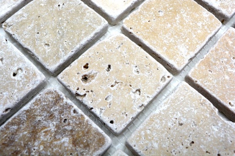 Handmuster Mosaik Küchenrückwand Travertin Naturstein beige braun Chiaro + Noche Travertin MOS43-1216_m