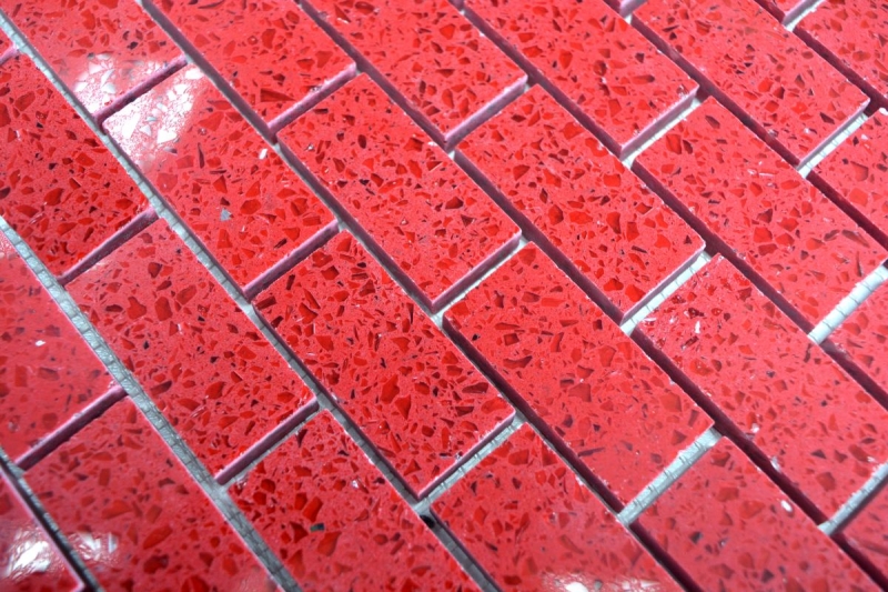 Handmuster Mosaik Fließenspiegel Quarz Komposit Kunststein Brick Artificial rot MOS46-ASMB4_m