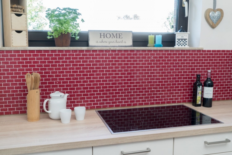 Hand-patterned mosaic tile mirror quartz composite artificial stone Brick Artificial red MOS46-ASMB4_m