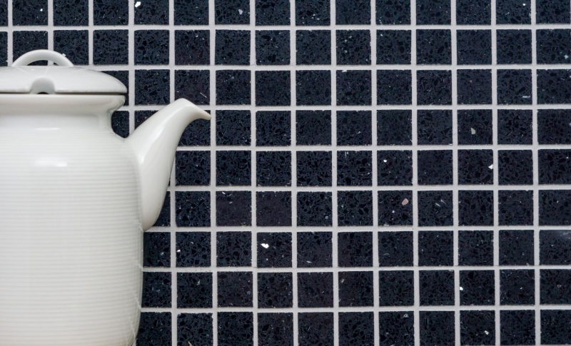 Piastrelle di mosaico dipinte a mano backsplash quarzo composito pietra artificiale Nero artificiale MOS46-ASM22_m