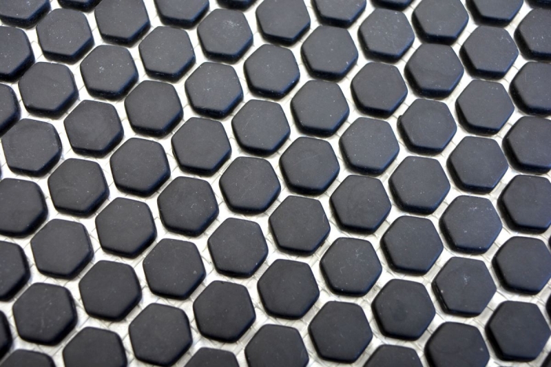 Handmuster Mosaik Fliese ECO Recycling GLAS Hexagon Enamel schwarz matt MOS140-HX11B_m