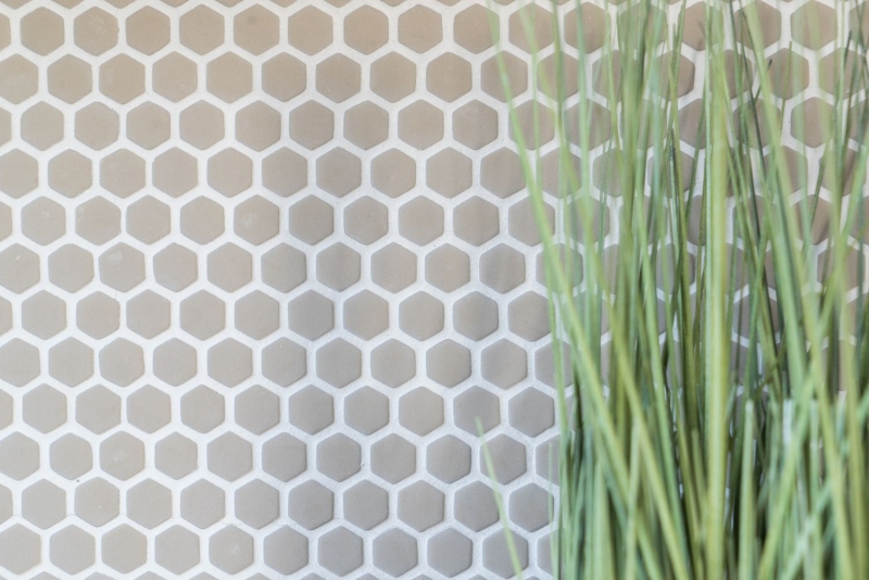 Hand-painted mosaic tile ECO Recycling GLASS Hexagon Enamel cream matt MOS140-HX13C_m