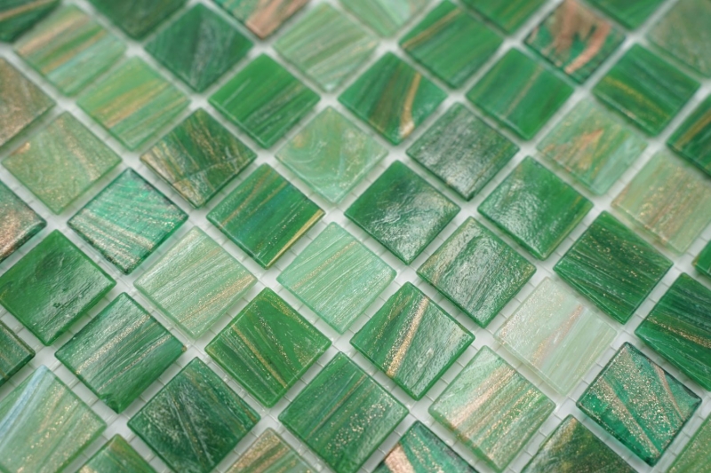Motif manuel Carreau mosaïque en verre Goldensilk vert Carreaux muraux Carreaux de salle de bains Dos de douche MOS54-0504_m