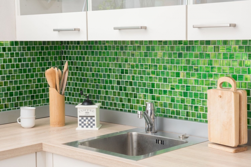 Hand-painted mosaic tile Translucent glass mosaic Crystal structure green clear frosted MOS68-CF43_m