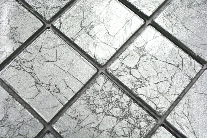 Handmuster Mosaikfliese Transluzent Glasmosaik Crystal silber Struktur BAD WC Küche WAND MOS68-4SB21_m