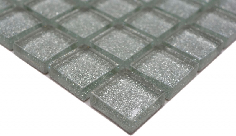 Handmuster Mosaikfliese Transluzent Glasmosaik Crystal silber gehämmert MOS70-0207_m