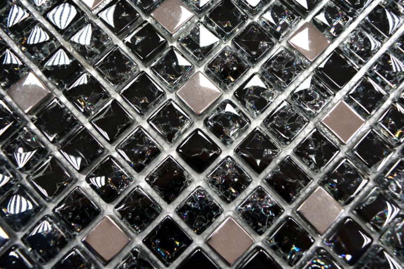 Handmuster Mosaikfliese Transluzent schwarz silber Glasmosaik Crystal EP schwarz silber MOS92-1099_m