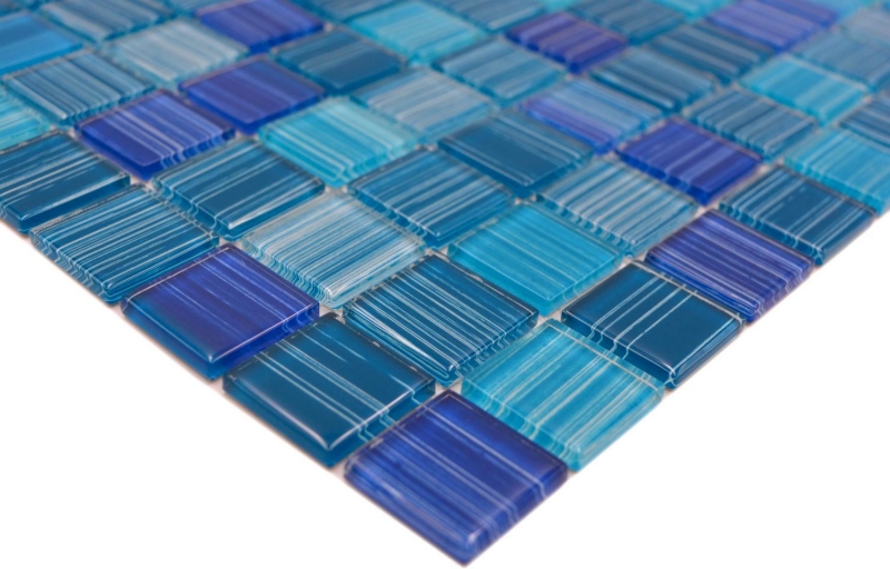 Handmuster Mosaikfliese Transluzent strichblau Glasmosaik Crystal strichblau MOS64-0409_m