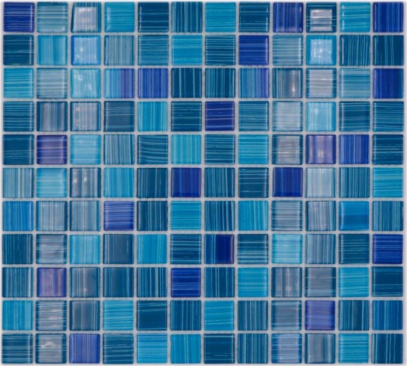 Hand-painted mosaic tile Translucent line blue Glass mosaic Crystal line blue MOS64-0409_m