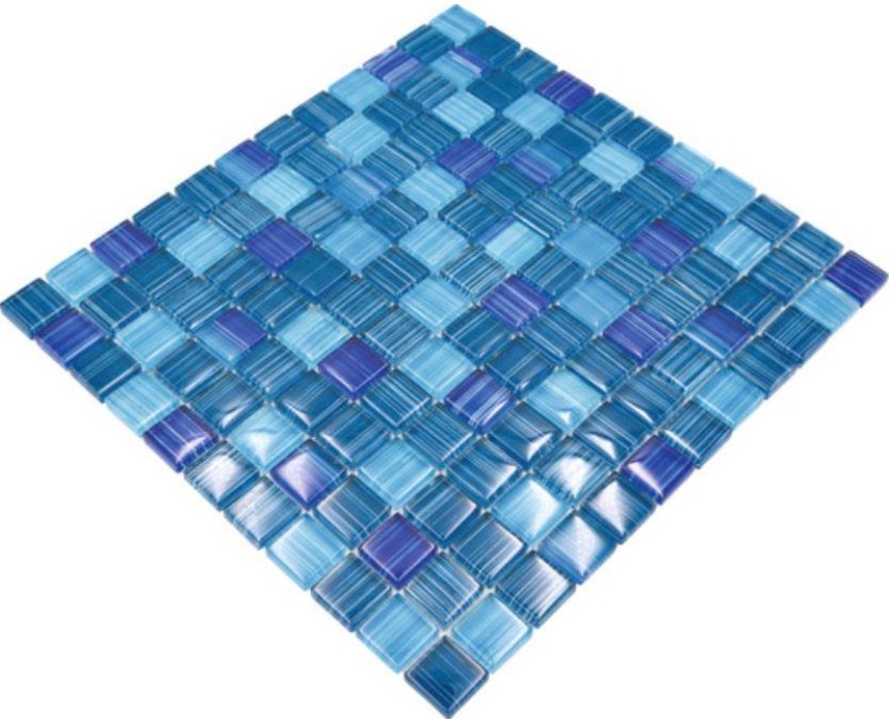 Piastrella di mosaico decorata a mano Linea traslucida blu Mosaico di vetro Linea di cristallo blu MOS74-0409_m