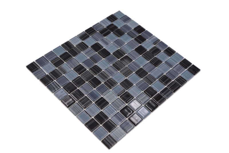 Hand-painted mosaic tile Translucent jet black white Glass mosaic Crystal jet black white MOS64-0302_m