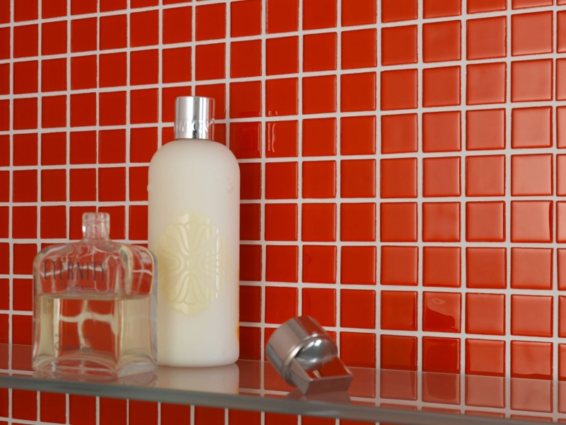 Piastrella di mosaico dipinta a mano Backsplash di piastrelle Rosso traslucido Mosaico di vetro Rosso cristallo BATH WC Cucina WALL MOS60-0904_m