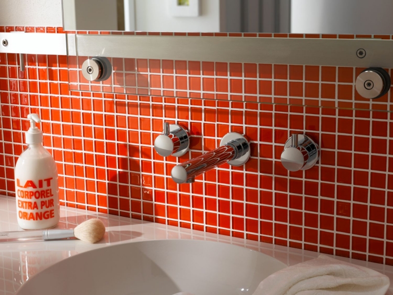 Piastrella di mosaico dipinta a mano Backsplash di piastrelle Rosso traslucido Mosaico di vetro Rosso cristallo BATH WC Cucina WALL MOS60-0904_m