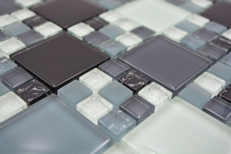 Handmuster Mosaikfliese Transluzent grau schwarz Kombination Glasmosaik Crystal grau schwarz grau matt MOS78-0204_m