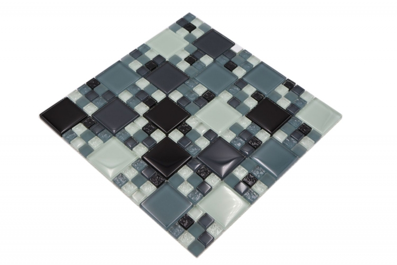 Handmuster Mosaikfliese Transluzent grau schwarz Kombination Glasmosaik Crystal grau schwarz grau matt MOS78-0204_m