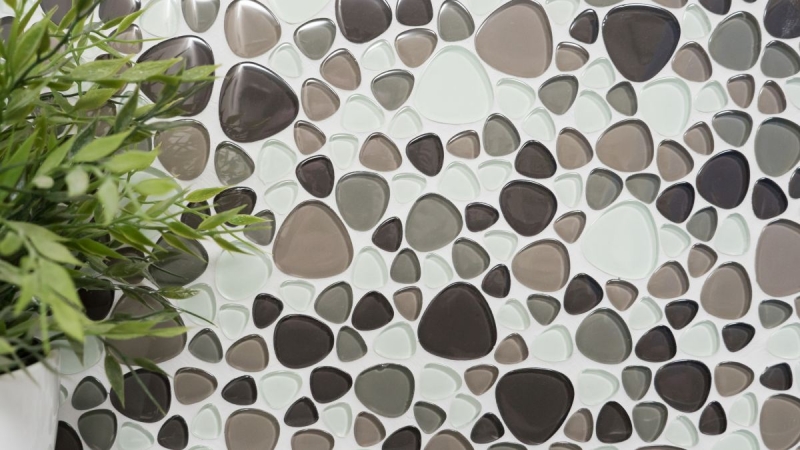 Hand-painted mosaic tile Translucent beige brown Pebble Glass mosaic Crystal clear beige brown MOS94-PG66_m