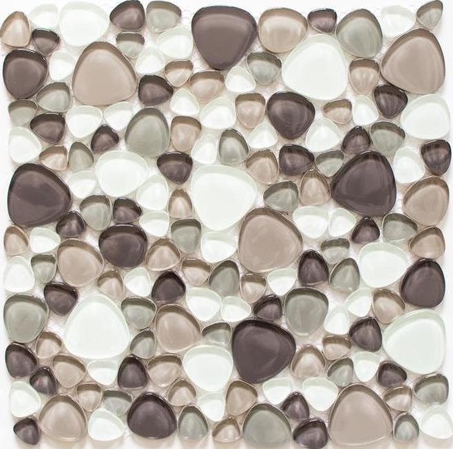 Hand-painted mosaic tile Translucent beige brown Pebble Glass mosaic Crystal clear beige brown MOS94-PG66_m