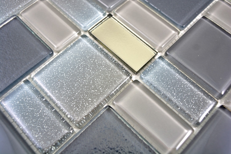 Handmuster Mosaikfliese Transluzent grau Kombination schillernd graufarbend MOS68-0213G_m