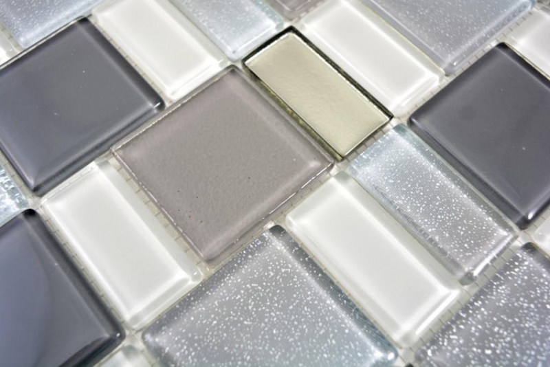 Hand-patterned mosaic tile translucent smoke combination iridescent smoke-colored MOS68-0216F_m