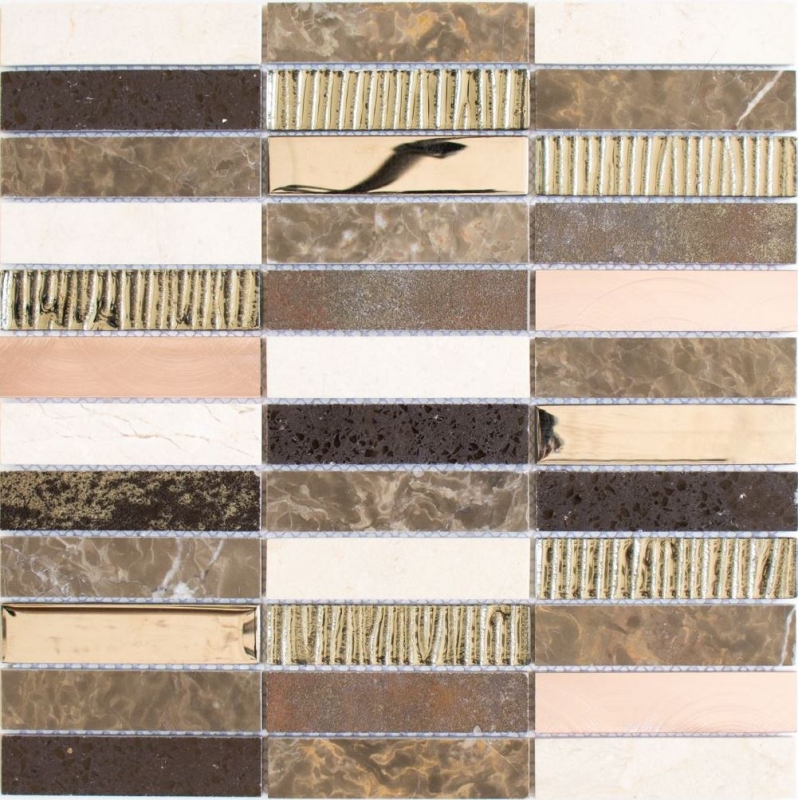 Handmuster Mosaikfliese Transluzent Komposit Aluminium beige braun silber schwarz Rechteck Glasmosaik Crystal Artificial Stein Alu EP beige braun MOS87-48X_m