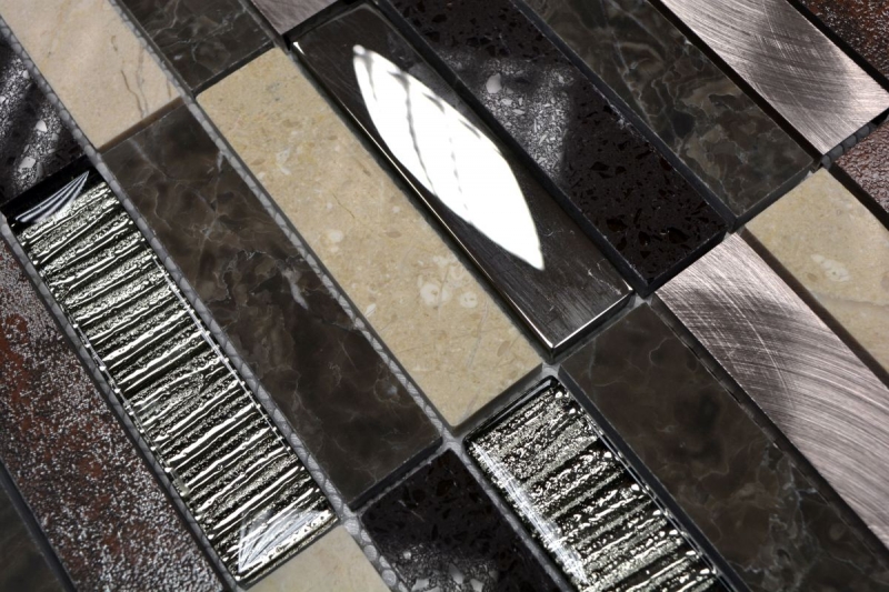Handmuster Mosaikfliese Transluzent Komposit Aluminium beige braun silber schwarz Rechteck Glasmosaik Crystal Artificial Stein Alu EP beige braun MOS87-48X_m