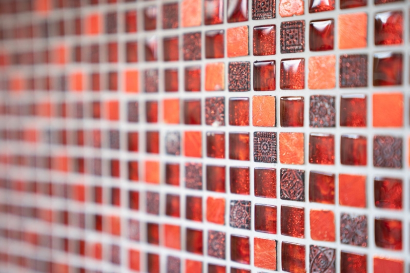 Piastrella di mosaico dipinta a mano Rosso traslucido Mosaico di vetro Cristallo Resina rosso BAGNO WC Cucina PARETE MOS92-0904_m