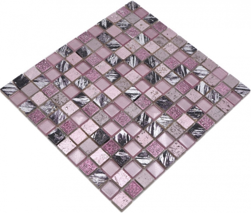 Handmuster Mosaikfliese Fliesenspiegel Transluzent pink Glasmosaik Crystal Resin pink BAD WC Küche WAND MOS82-1104_m