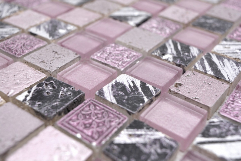 Piastrella di mosaico dipinta a mano Backsplash di piastrelle Rosa traslucido Mosaico di vetro Cristallo di resina rosa BAGNO WC Cucina PARETE MOS82-1104_m
