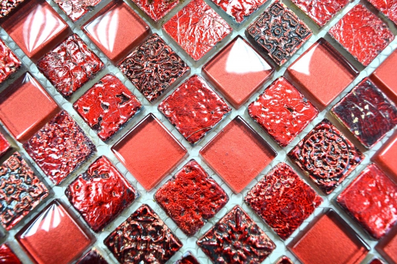Piastrella di mosaico dipinta a mano Backsplash di piastrelle Rosso traslucido Mosaico di vetro Cristallo di resina rosso BAGNO WC Cucina MURO MOS82-0906_m