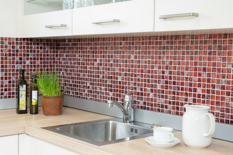 Hand-painted mosaic tile Tile backsplash Translucent red Glass mosaic Crystal Resin red BATH WC Kitchen WALL MOS82-0906_m