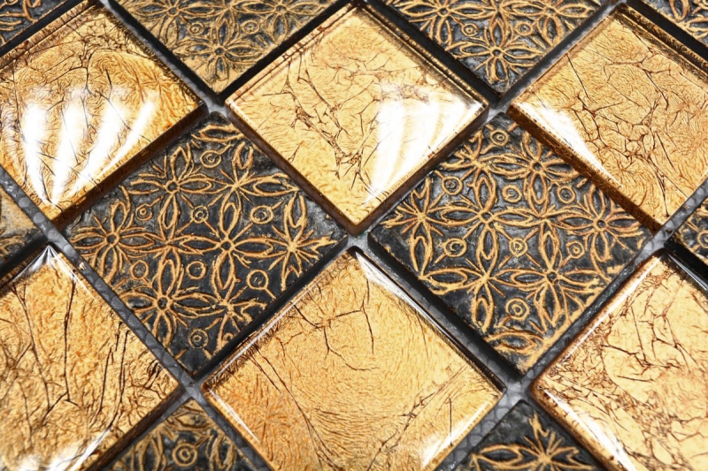 Piastrella di mosaico dipinta a mano Backsplash di piastrelle Oro traslucido Mosaico di vetro Cristallo di resina oro ottico MOS88-8OP7_m