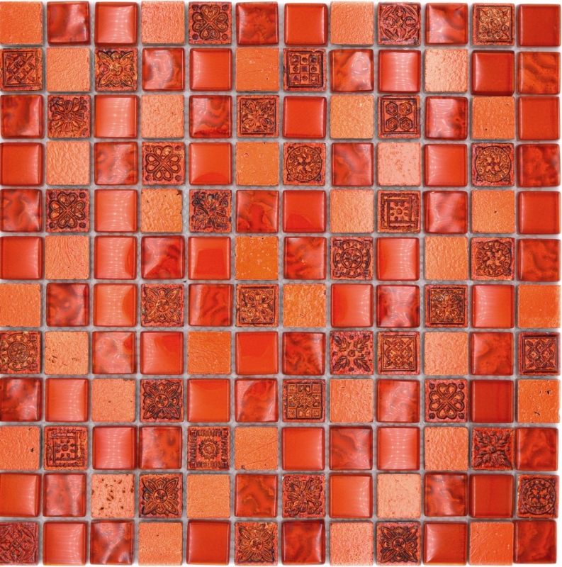 Piastrella di mosaico dipinta a mano Backsplash di piastrelle Rosso traslucido Mosaico di vetro Cristallo Resina texture rossa MOS83-CB30_m