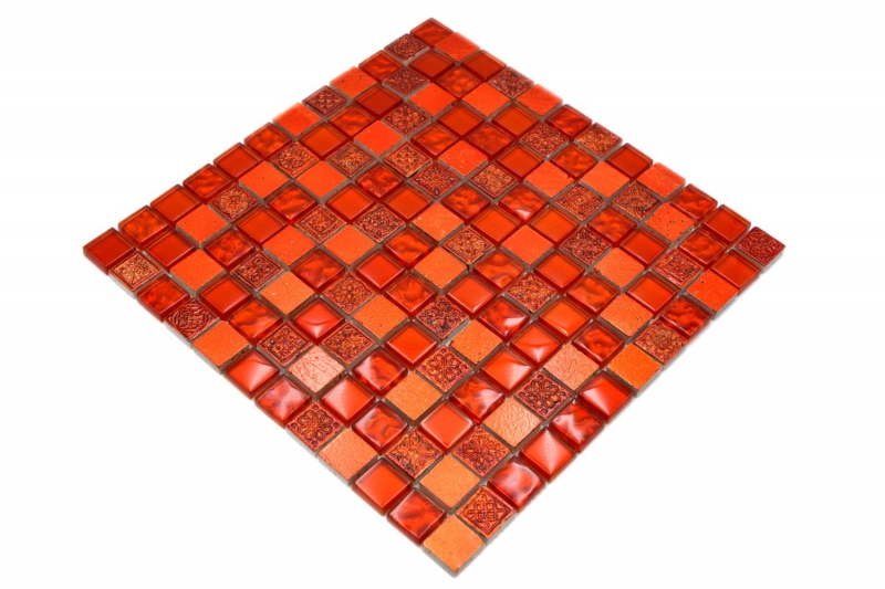 Handmuster Mosaikfliese Fliesenspiegel Transluzent rot Glasmosaik Crystal Resin rot Struktur MOS83-CB30_m
