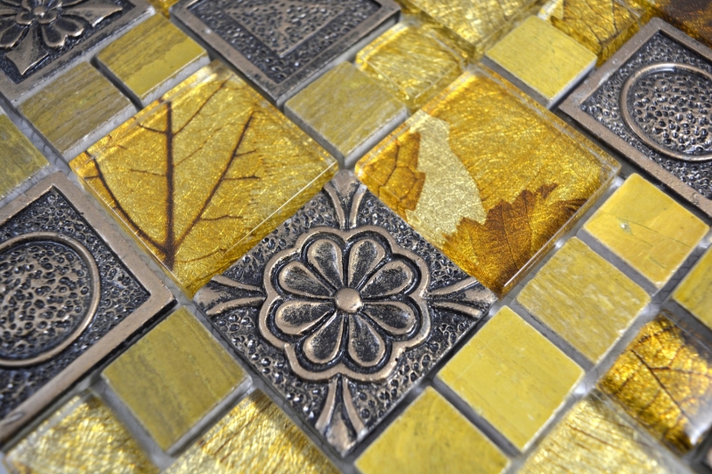 Handmuster Mosaikfliese Transluzent gold Kombination Glasmosaik Crystal Resin gold Ornament MOS88-0790_m